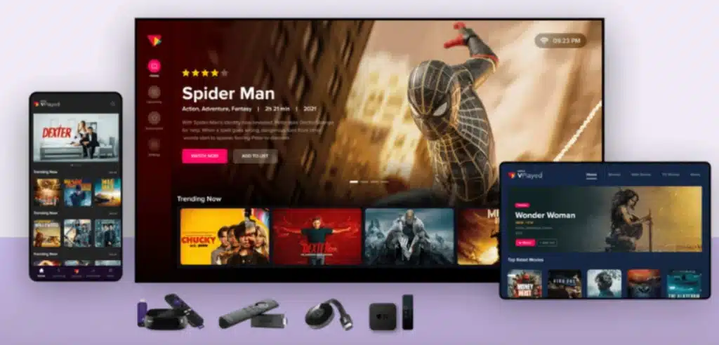 The image remote control pointed toward a screen displaying the "IPTV "service. The main text visible in the image is " IPTV" prominently displayed at the top of the screen. The background shows what appears to be a user interface with multiple content thumbnails or channels, with some appearing to show sports content. There's also "SPORTS IPTV" visible on one of the panels on the left side, and " IPTV" appears again on other parts of the interface.