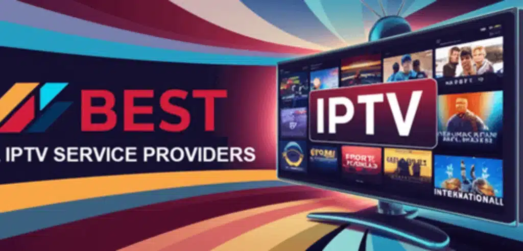 The image remote control pointed toward a screen displaying the "IPTV "service. The main text visible in the image is " IPTV" prominently displayed at the top of the screen. The background shows what appears to be a user interface with multiple content thumbnails or channels, with some appearing to show sports content. There's also "SPORTS IPTV" visible on one of the panels on the left side, and " IPTV" appears again on other parts of the interface.