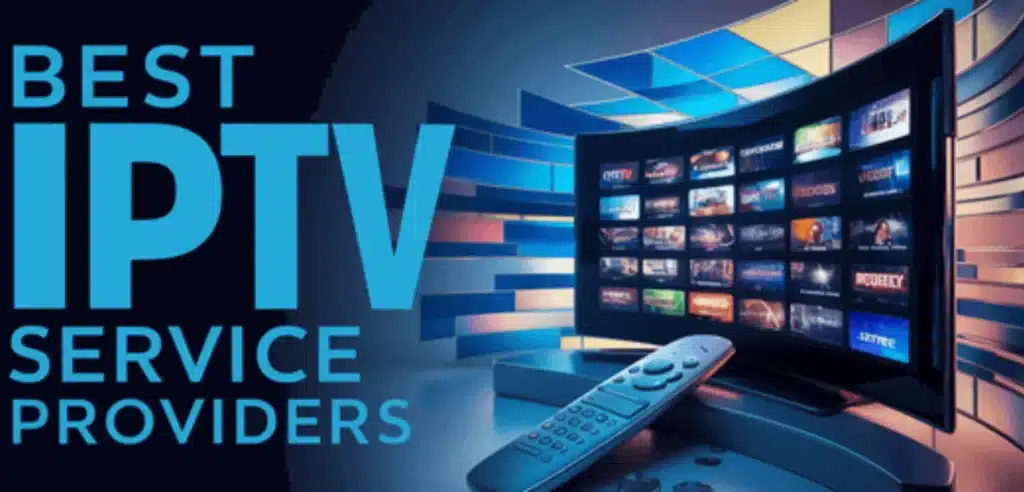 The image remote control pointed toward a screen displaying the "IPTV "service. The main text visible in the image is " IPTV" prominently displayed at the top of the screen. The background shows what appears to be a user interface with multiple content thumbnails or channels, with some appearing to show sports content. There's also "SPORTS IPTV" visible on one of the panels on the left side, and " IPTV" appears again on other parts of the interface.
